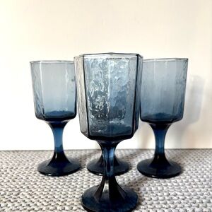 Blue Textured Glass Wine Goblets - Set of 4
